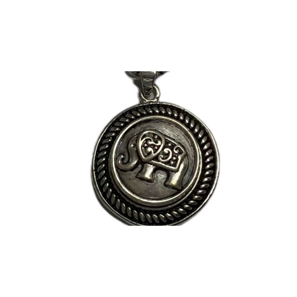 Elephant Circular pendant necklace Metal Boho Silver Tone